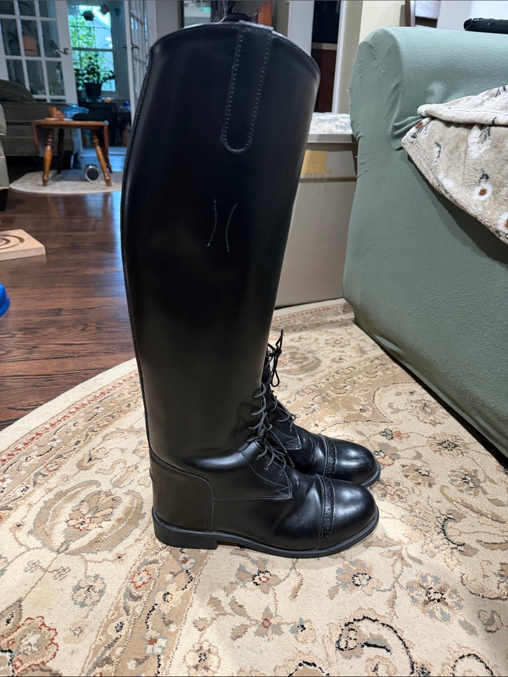 Men's Black Leather Tall Lace-Up Riding Boots